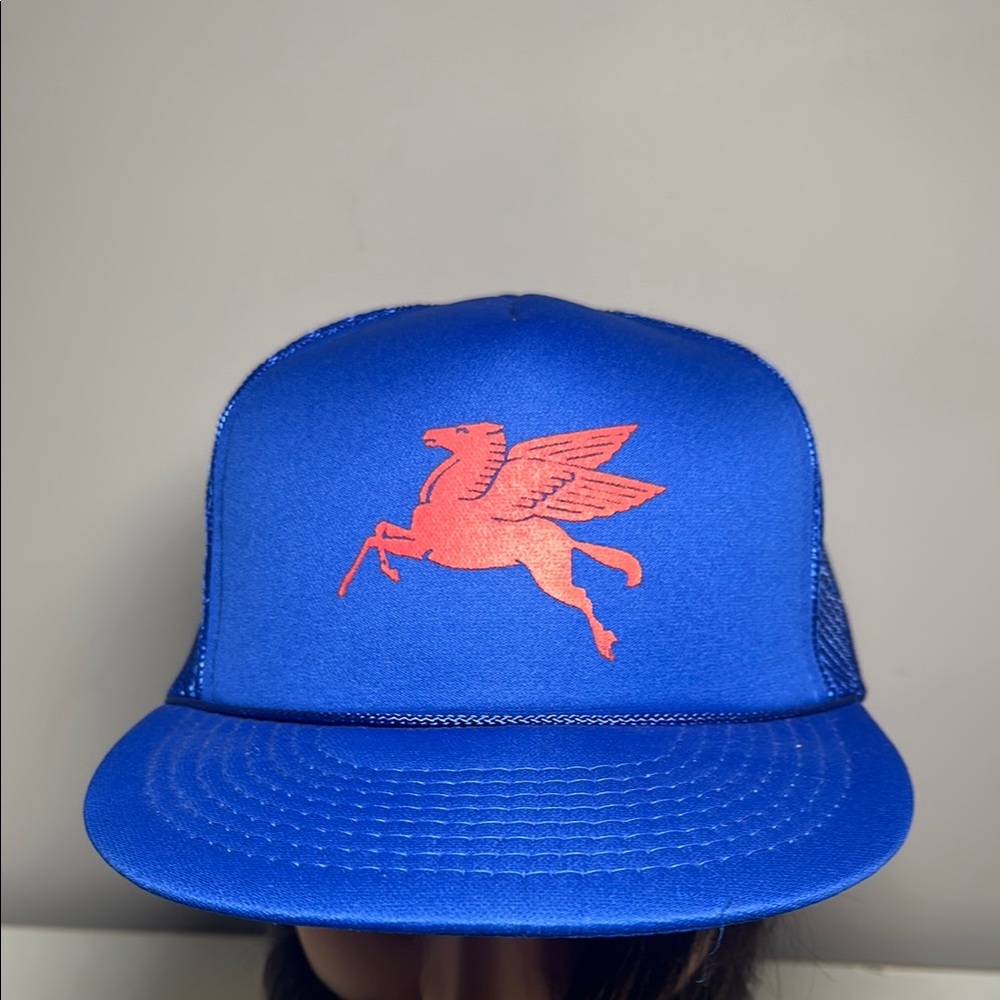 Mobil Oil vintage Blue Cap with Red Pegasus Logo baseball cap